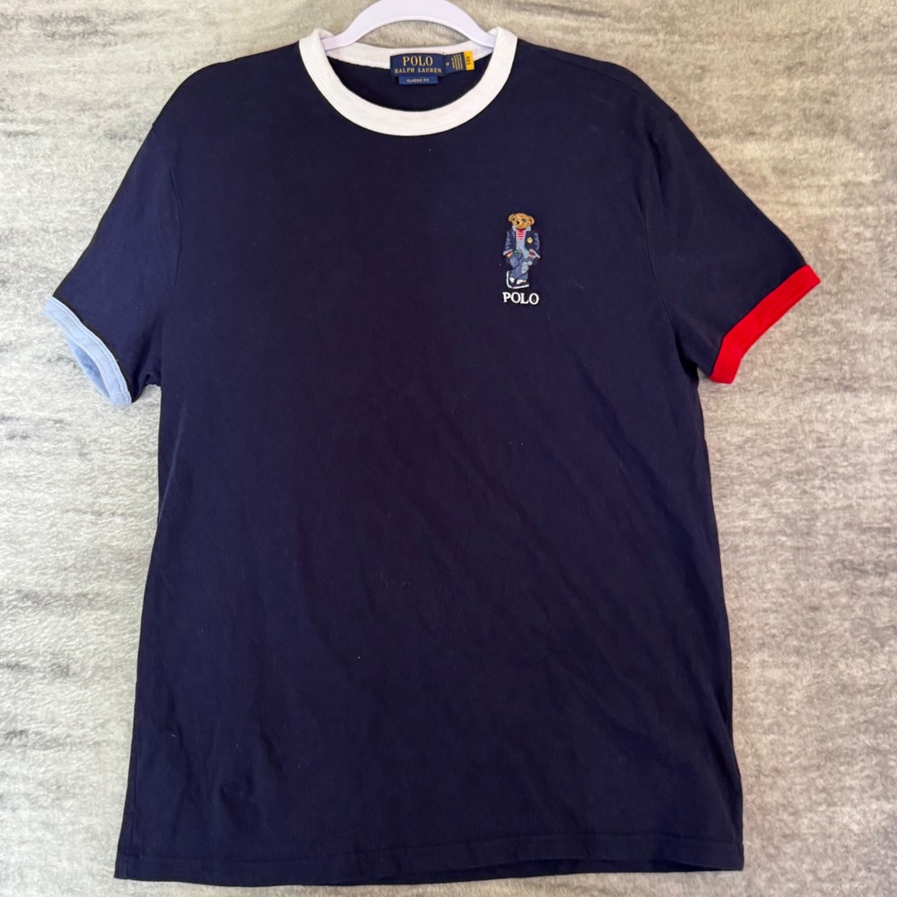 Polo Ralph Lauren Polo Bear Ringer T-Shirt Mens Medium Navy Blue Classic Fit